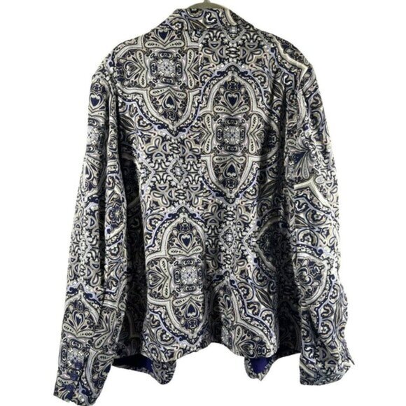 Chicos Women Blazer Jacket XXL Paisley Blue Purple Lined Pockets Long Sleeves - Picture 2 of 9